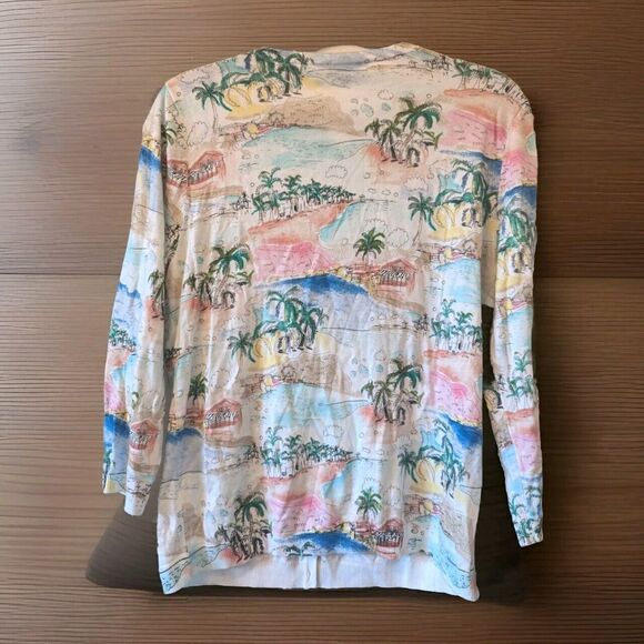 TALBOTS PALM TREE PRINT 3/4 SLEEVE CARDIGAN WOMEN'S SIZE L - Picture 5 of 7